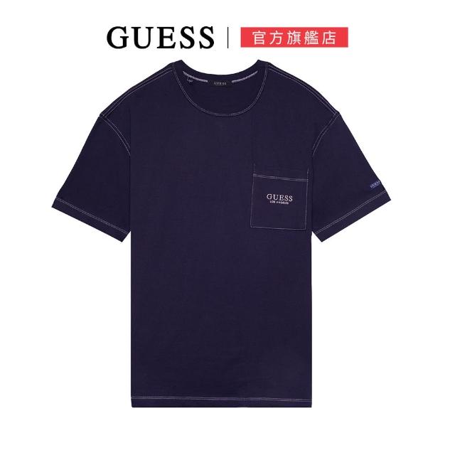 【GUESS】休閒口袋LOGO圓領短袖上衣(兩色任選)