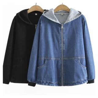 【ASister 小姊姊】AS0728#大尺碼外套☆*連帽拉鏈*Plus+牛仔外套(2色 XL-4XL S56 873)