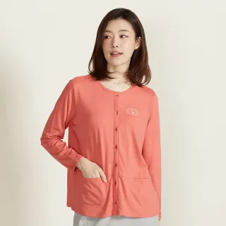 【YVONNE 以旺傢飾】出清品 膠原美膚 梗犬網印開襟長袖上衣-西柚紅