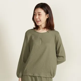【YVONNE 以旺傢飾】皺皺提花打褶長袖上衣-橄欖綠