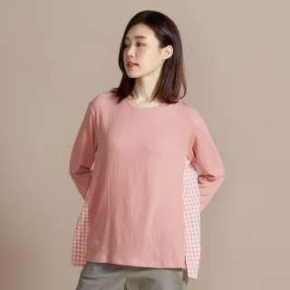 【YVONNE 以旺傢飾】皺皺提花拼接長袖上衣-薔薇粉