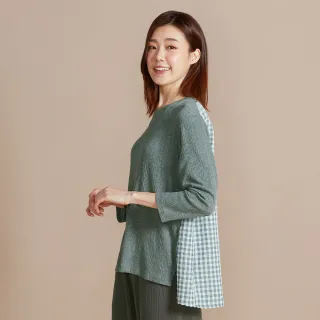 【YVONNE 以旺傢飾】皺皺提花拼接長袖上衣-岩石灰