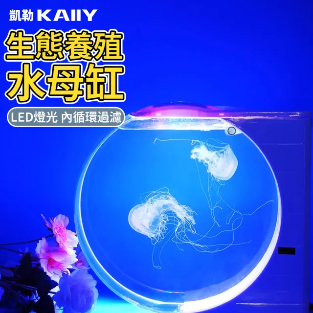 【凱勒】魚缸 水母缸 水族缸 水母養殖缸 生態缸(內循環過濾 USB供電 多彩燈光)