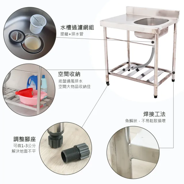 【Abis】頂級升級加牆款左右兩用304不鏽鋼72CM洗台+平台水槽/洗手台/洗碗槽/洗衣槽/流理台(2.4尺)