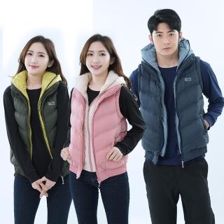 【遊遍天下】男女款假二件式防潑水防風連帽保暖90%羽絨背心GV22018三色(M-5L 大尺碼)