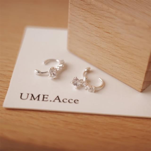 【UME.Acce】小單鑽圓圈耳扣純銀耳環(S925純銀 耳環 純銀 全純銀 純銀耳環 單鑽 耳扣式 耳扣耳環)