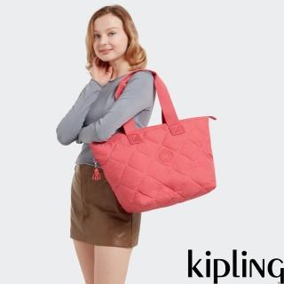 【KIPLING官方旗艦館】菱格活力蜜桃粉手提大容量托特包-IRICA