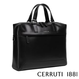 【Cerruti 1881】限量2折 義大利頂級小牛皮旅行公事包肩背包 全新專櫃展示品(黑色 CECA06762M)