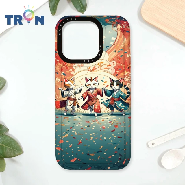 TRON iPhone 16/16 PLUS/16 PRO/16 Pro Max 和服跳舞花貓咪系列 防摔太空殼 透白款 軟硬殼 手機殼