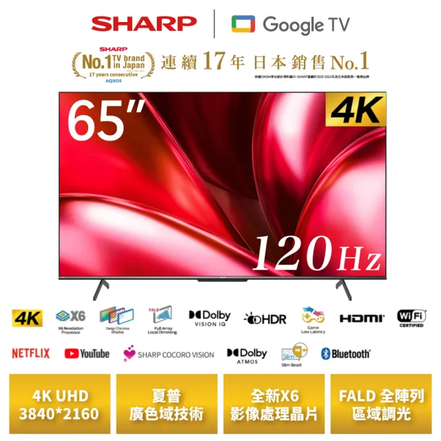 【SHARP 夏普】65型 4K UHD Google TV 顯示器(4T-C65GN7000X)