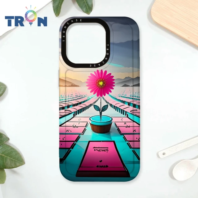 TRON iPhone 16/16 PLUS/16 PRO/16 Pro Max 桃藍色花朵系列 防摔太空殼 透白款 軟硬殼 手機殼