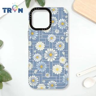 【TRON】iPhone 16/16 PLUS/16 PRO/16 Pro Max 方格小雛菊花朵 防摔太空殼 透黑款 軟硬殼 手機殼