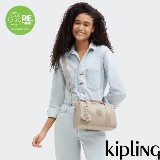 【KIPLING官方旗艦館】米色老花中型圓筒手提肩背兩用包-BINA M