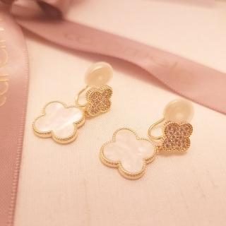 【焦糖小姐 Ms caramelo】合金 夾式 彩貝 鋯石耳環(鋯石耳環)