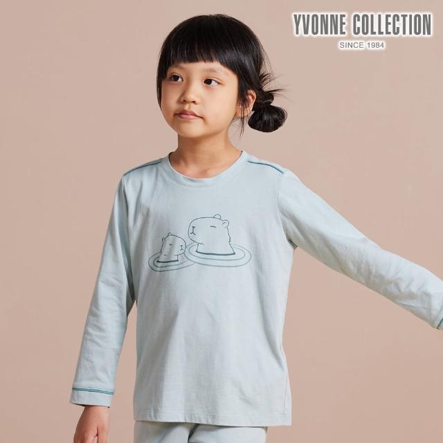 【YVONNE 以旺傢飾】雙11 親子水豚網印長袖上衣-泉水綠