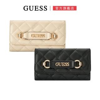 【GUESS】方格縫線LOGO長夾皮包(兩色任選)