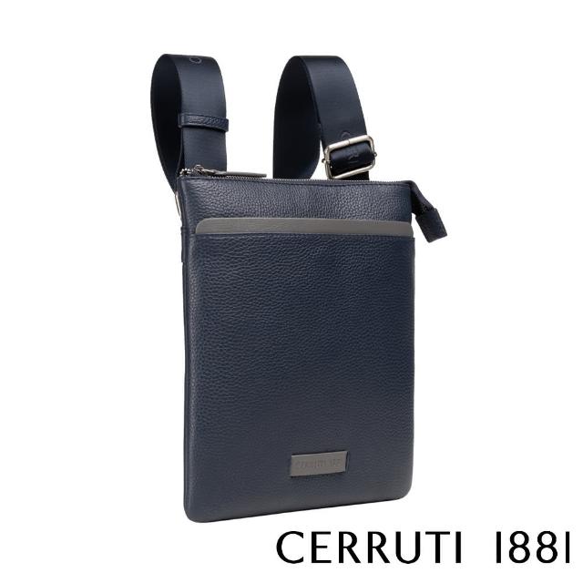 【Cerruti 1881】義大利頂級小牛皮肩背包側背包(深藍色 CEBO06022M)