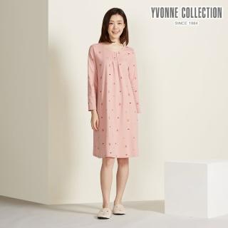 【YVONNE 以旺傢飾】招財貓印花長袖洋裝-薔薇粉