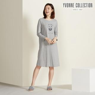 【YVONNE 以旺傢飾】招財貓網印長袖洋裝-迷霧灰