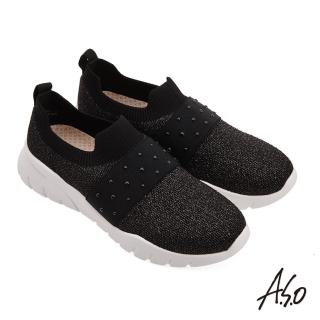 【A.S.O 阿瘦集團】Ａ.S.O 頂級氣墊 活力雙核心直套水鑽休閒鞋(黑)