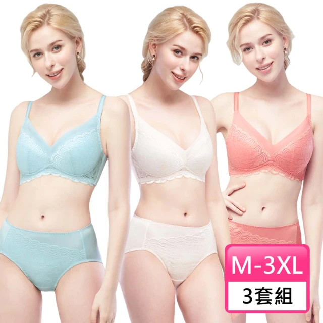 Swear 思薇爾 3套組花羽夏戀系列M-3XL無鋼圈蕾絲包覆女內衣(3色各1)