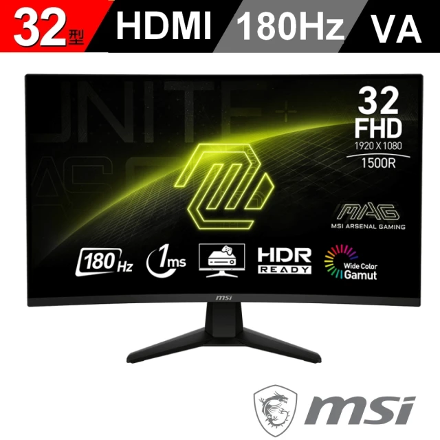 MSI 微星 MAG 32C6 32型 VA FHD 180Hz 曲面電競螢幕(1500R/AdaptiveSync/HDR)