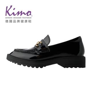 【Kimo】都市小奢華金雙扣OL上班族軟漆皮樂福鞋 女鞋(漆皮黑 KBDSF119103)