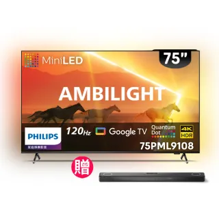 【Philips 飛利浦】75吋4K 120Hz QD Mini LED Google TV 智慧顯示器(75PML9108)