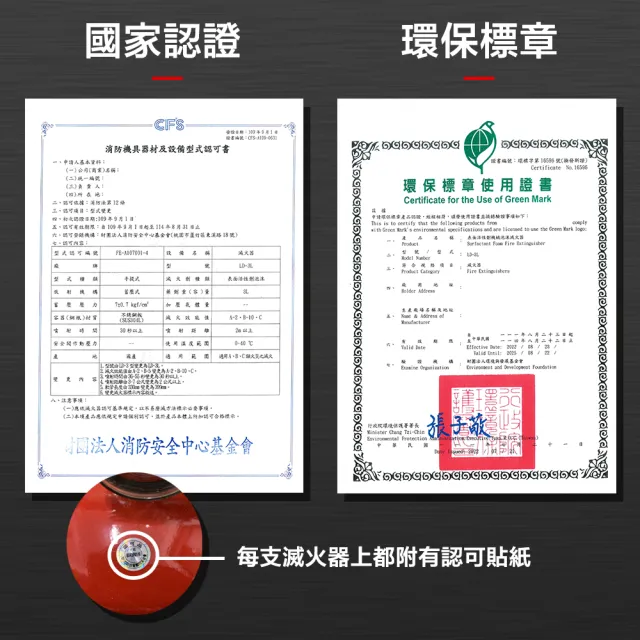 【防災專家】2入組 泡沫滅火器(台灣製造 國家認證 附掛勾 消防檢查 火災 滅火器)