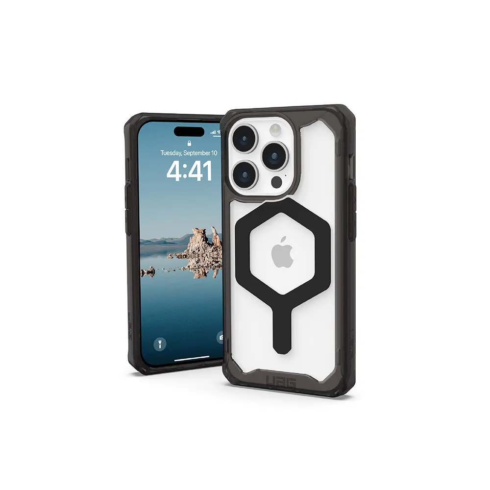 【UAG】iPhone 15 Pro 磁吸式耐衝擊保護殼-全透黑（黑圈）(吊繩殼 有效抵擋UV紫外線 支援MagSafe功能)