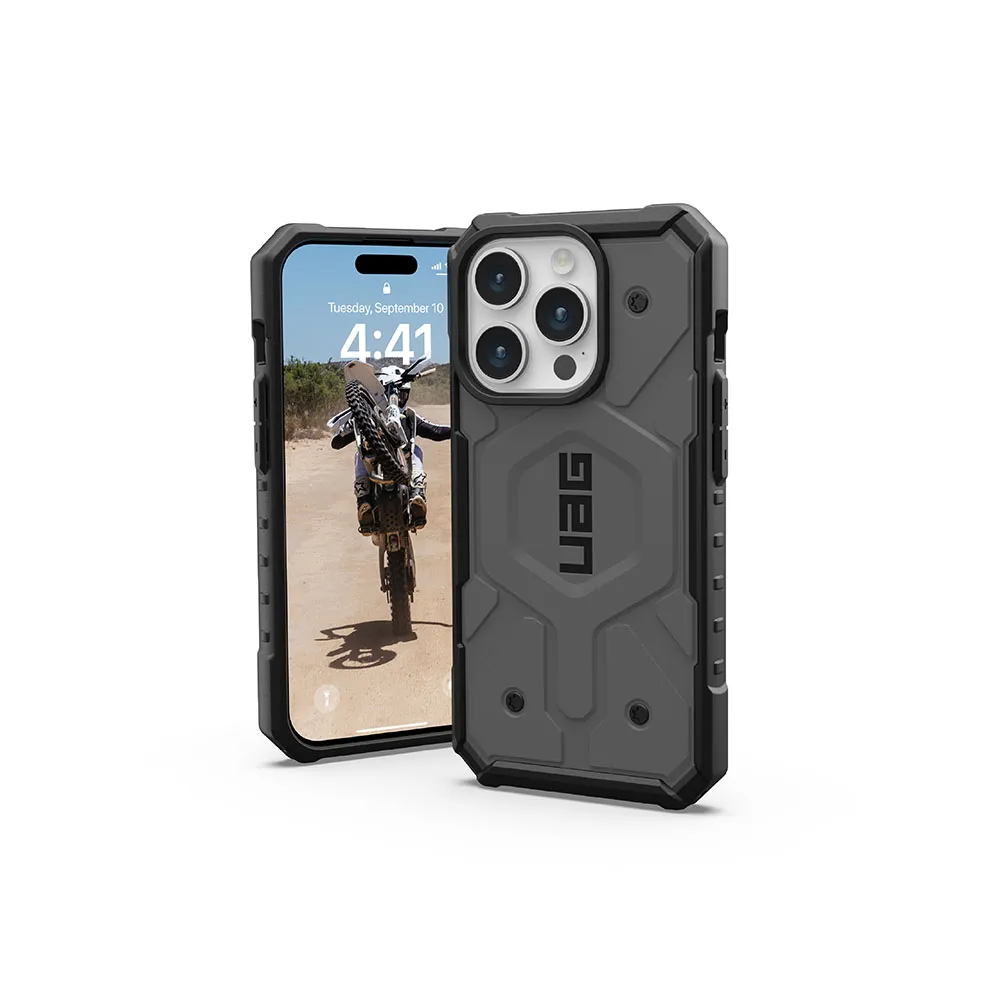 【UAG】iPhone 15 Pro 磁吸式耐衝擊保護殼-灰(吊繩殼 支援MagSafe功能)