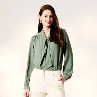 【KERAIA 克萊亞】茶韻之秋優雅領綁帶雪紡上衣