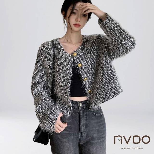 【NVDO】現貨+預購 名媛風輕奢亮絲短版保暖外套(亮絲面料/針織外套/F066/秋冬款)