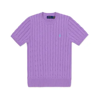 【RALPH LAUREN】RL POLO 圓領經典刺繡小馬麻花針織毛衣-女-淺紫色 上衣(短袖款/平輸品/)