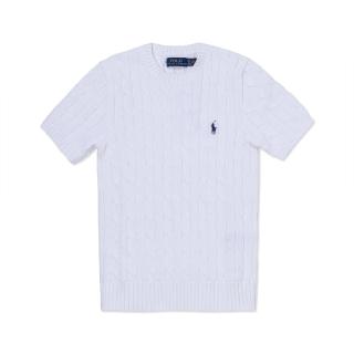 【RALPH LAUREN】RL POLO 圓領經典刺繡小馬麻花針織毛衣-女-白色 上衣(短袖款/平輸品/)