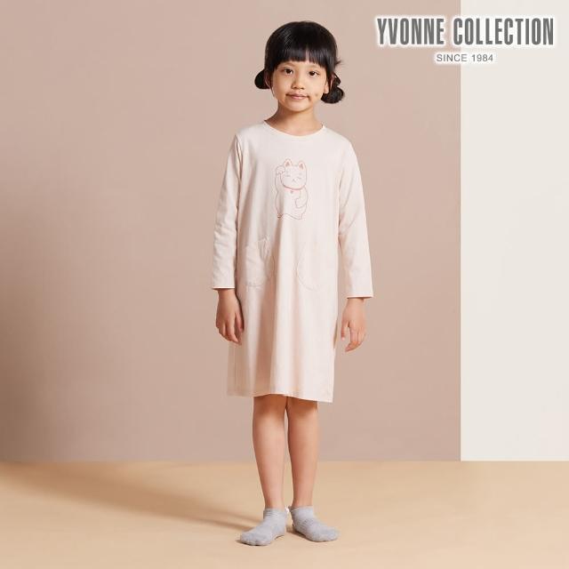 【YVONNE 以旺傢飾】雙11 招財貓網印長袖洋裝-和果粉