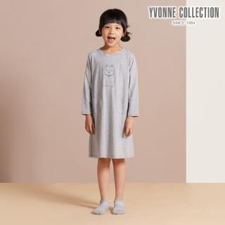 【YVONNE 以旺傢飾】招財貓網印長袖洋裝-迷霧灰