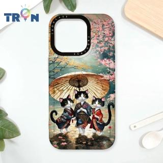 【TRON】iPhone 16/16 PLUS/16 PRO/16 Pro Max 日系櫻花下跳舞貓咪系列 防摔太空殼 透白款 軟硬殼 手機殼