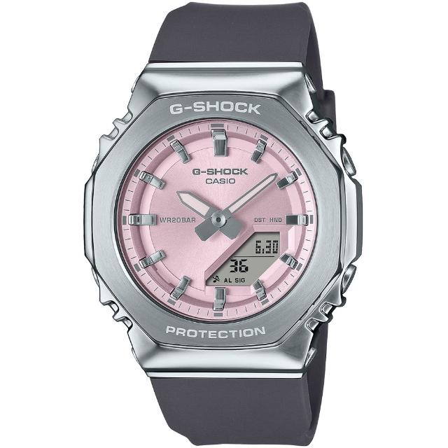 【CASIO 卡西歐】G-SHOCK 淡雅金屬質感八角髮絲紋雙顯錶 禮物 雙11(GM-S2110-4A/速)