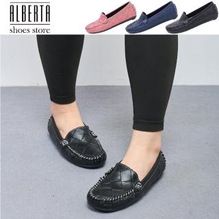 【Alberta】跟2cm MIT 臺灣製 菱格紋 豆豆鞋 娃娃鞋 細工縫線 休閒鞋 懶人鞋 平底鞋 3色