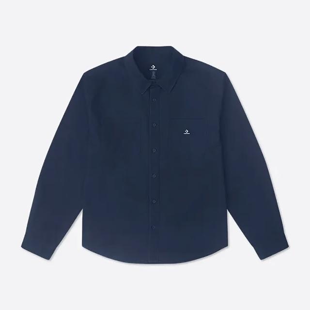 【CONVERSE】WOVEN BUTTON DOWN 長袖襯衫 男 藍色(10026973-A01)