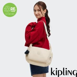 【KIPLING官方旗艦館】『牛角包』溫柔米色多袋實用側揹包-GABB