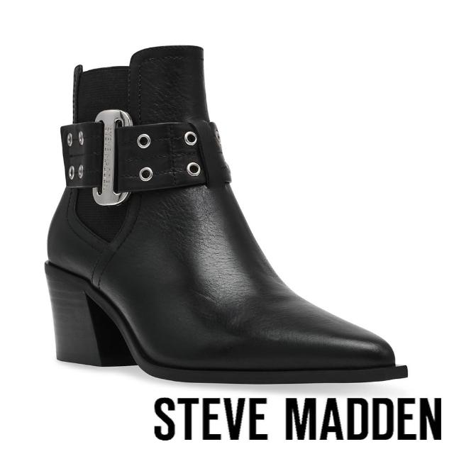 【steve madden】GALLOWAY 尖頭雙排扣中跟短靴(黑色)