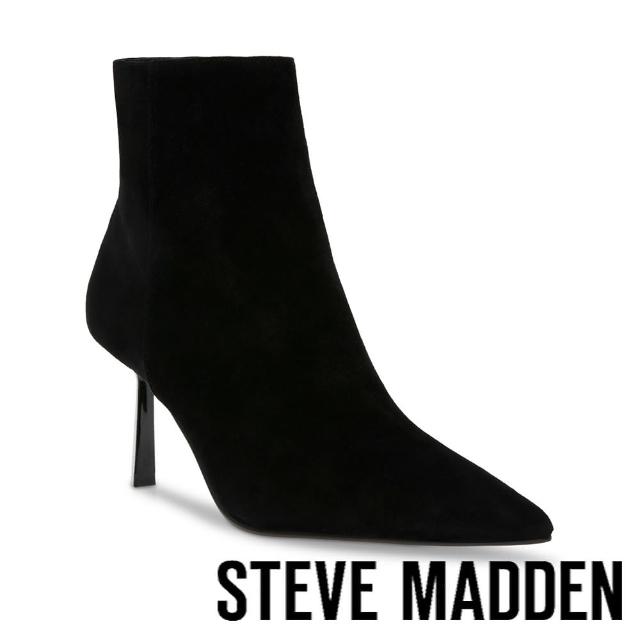 【steve madden】SABINE 麂皮尖頭細跟短靴(黑色)