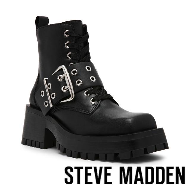 【steve madden】SPIES 帥氣扣飾綁帶短靴(黑色)