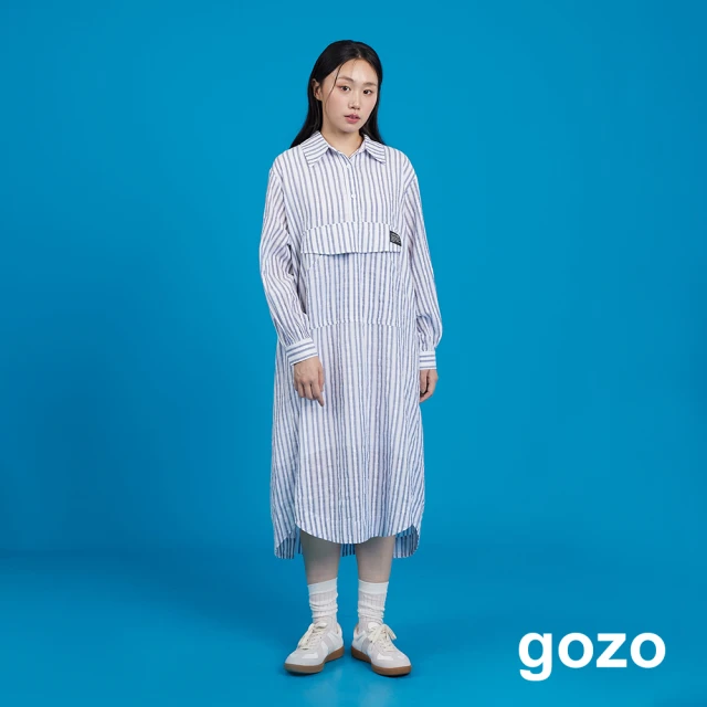 gozo 條紋蕾絲口袋襯衫洋裝(兩色)