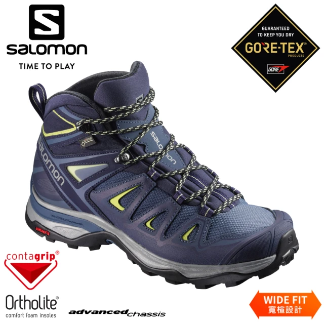 salomon 女 X ULTRA 3 GTX 中筒登山鞋WIDE《藍/綠》401296/防水越野鞋/戶外健行鞋(悠遊山水+)