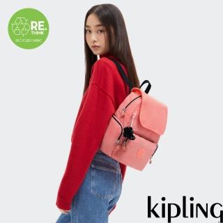 【KIPLING官方旗艦館】『猴子包』蜜桃粉掀蓋拉鍊後揹包-CITY ZIP S