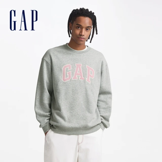 GAP 男裝 Logo刷毛圓領大學T 碳素軟磨系列-海軍藍(