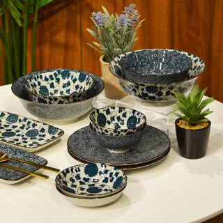 【YU Living 信歐傢居】日式藍色系印花湯碗二件組 約6吋(二件一組 /685ml/2款/櫻花/梅花)